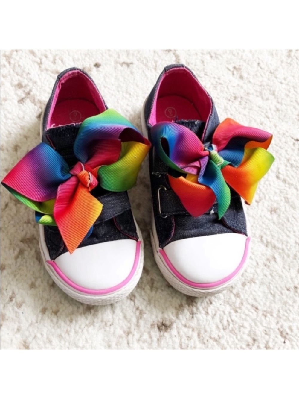 Jo jo sawi  Kids Denim Slip-On Sneakers with Rainbow Bow Accents - 8.5